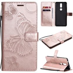 Embossing 3D Butterfly Leather Wallet Case for Nokia 2.4 - Rose Gold