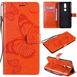 Embossing 3D Butterfly Leather Wallet Case for Nokia 2.4 - Orange