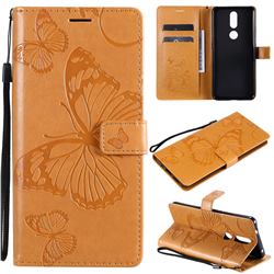Embossing 3D Butterfly Leather Wallet Case for Nokia 2.4 - Yellow