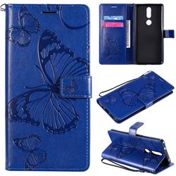 Embossing 3D Butterfly Leather Wallet Case for Nokia 2.4 - Blue