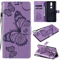Embossing 3D Butterfly Leather Wallet Case for Nokia 2.4 - Purple