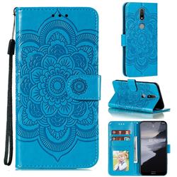Intricate Embossing Datura Solar Leather Wallet Case for Nokia 2.4 - Blue