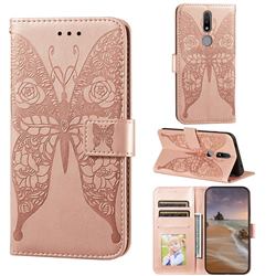 Intricate Embossing Rose Flower Butterfly Leather Wallet Case for Nokia 2.4 - Rose Gold