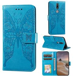 Intricate Embossing Rose Flower Butterfly Leather Wallet Case for Nokia 2.4 - Blue