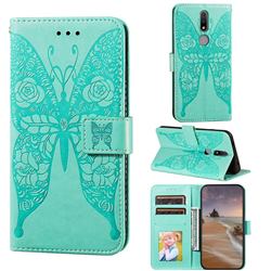 Intricate Embossing Rose Flower Butterfly Leather Wallet Case for Nokia 2.4 - Green