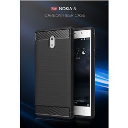 Luxury Carbon Fiber Brushed Wire Drawing Silicone TPU Back Cover for Nokia 3 Nokia3 (Black)