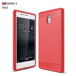 Luxury Carbon Fiber Brushed Wire Drawing Silicone TPU Back Cover for Nokia 3 Nokia3 (Red)