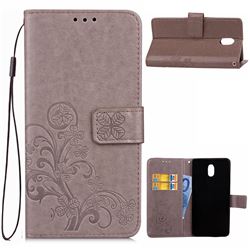Embossing Imprint Four-Leaf Clover Leather Wallet Case for Nokia 3 Nokia3 - Grey