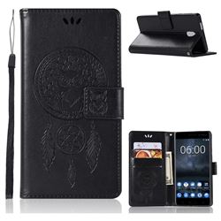 Intricate Embossing Owl Campanula Leather Wallet Case for Nokia 3 Nokia3 - Black