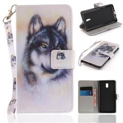 Snow Wolf Hand Strap Leather Wallet Case for Nokia 3 Nokia3
