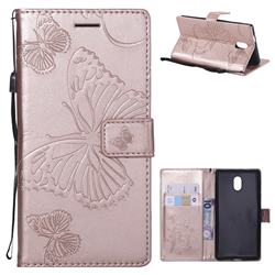 Embossing 3D Butterfly Leather Wallet Case for Nokia 3 Nokia3 - Rose Gold