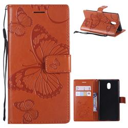 Embossing 3D Butterfly Leather Wallet Case for Nokia 3 Nokia3 - Orange