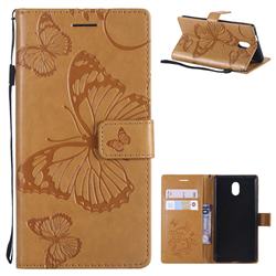Embossing 3D Butterfly Leather Wallet Case for Nokia 3 Nokia3 - Yellow