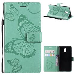 Embossing 3D Butterfly Leather Wallet Case for Nokia 3 Nokia3 - Green