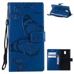 Embossing 3D Butterfly Leather Wallet Case for Nokia 3 Nokia3 - Blue