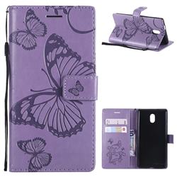 Embossing 3D Butterfly Leather Wallet Case for Nokia 3 Nokia3 - Purple