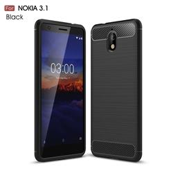 Luxury Carbon Fiber Brushed Wire Drawing Silicone TPU Back Cover for Nokia 3.1 - Black