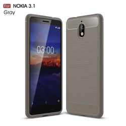 Luxury Carbon Fiber Brushed Wire Drawing Silicone TPU Back Cover for Nokia 3.1 - Gray