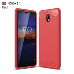 Luxury Carbon Fiber Brushed Wire Drawing Silicone TPU Back Cover for Nokia 3.1 - Red