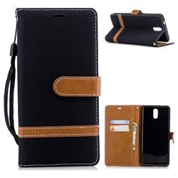 Jeans Cowboy Denim Leather Wallet Case for Nokia 3.1 - Black