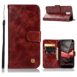 Luxury Retro Leather Wallet Case for Nokia 3.1 - Wine Red