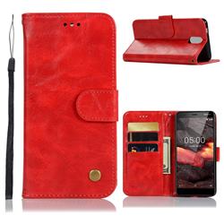 Luxury Retro Leather Wallet Case for Nokia 3.1 - Red