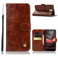 Luxury Retro Leather Wallet Case for Nokia 3.1 - Brown