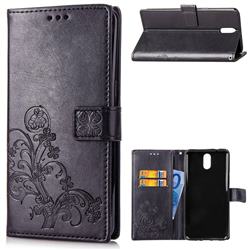 Embossing Imprint Four-Leaf Clover Leather Wallet Case for Nokia 3.1 - Black