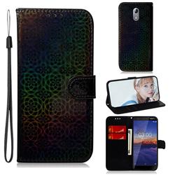 Laser Circle Shining Leather Wallet Phone Case for Nokia 3.1 - Black