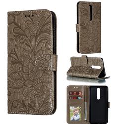 Intricate Embossing Lace Jasmine Flower Leather Wallet Case for Nokia 3.1 - Gray