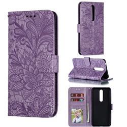 Intricate Embossing Lace Jasmine Flower Leather Wallet Case for Nokia 3.1 - Purple