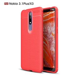 Luxury Auto Focus Litchi Texture Silicone TPU Back Cover for Nokia 3.1 Plus - Red