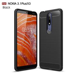 Luxury Carbon Fiber Brushed Wire Drawing Silicone TPU Back Cover for Nokia 3.1 Plus - Black