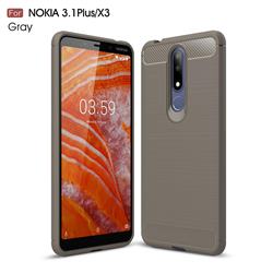 Luxury Carbon Fiber Brushed Wire Drawing Silicone TPU Back Cover for Nokia 3.1 Plus - Gray
