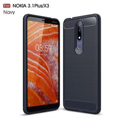 Luxury Carbon Fiber Brushed Wire Drawing Silicone TPU Back Cover for Nokia 3.1 Plus - Navy