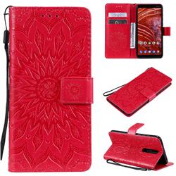 Embossing Sunflower Leather Wallet Case for Nokia 3.1 Plus - Red
