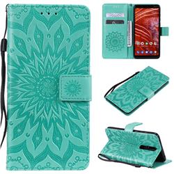 Embossing Sunflower Leather Wallet Case for Nokia 3.1 Plus - Green