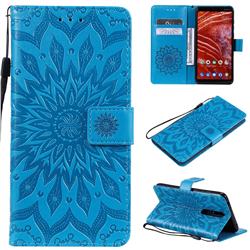 Embossing Sunflower Leather Wallet Case for Nokia 3.1 Plus - Blue