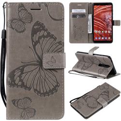 Embossing 3D Butterfly Leather Wallet Case for Nokia 3.1 Plus - Gray