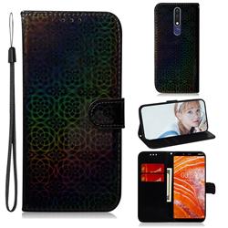 Laser Circle Shining Leather Wallet Phone Case for Nokia 3.1 Plus - Black