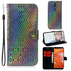 Laser Circle Shining Leather Wallet Phone Case for Nokia 3.1 Plus - Silver