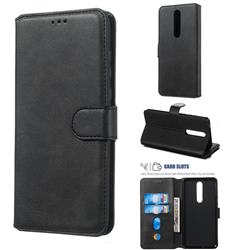 Retro Calf Matte Leather Wallet Phone Case for Nokia 3.1 Plus - Black