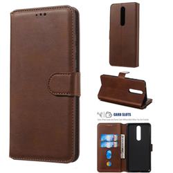 Retro Calf Matte Leather Wallet Phone Case for Nokia 3.1 Plus - Brown