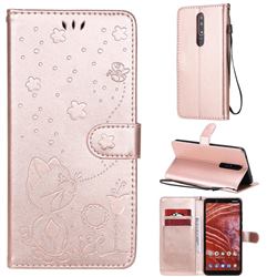 Embossing Bee and Cat Leather Wallet Case for Nokia 3.1 Plus - Rose Gold