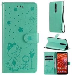 Embossing Bee and Cat Leather Wallet Case for Nokia 3.1 Plus - Green