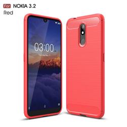 Luxury Carbon Fiber Brushed Wire Drawing Silicone TPU Back Cover for Nokia 3.2 - Red
