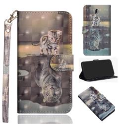 Tiger and Cat 3D Painted Leather Wallet Case for Nokia 3.2