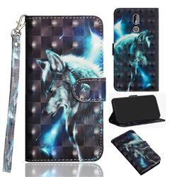 Snow Wolf 3D Painted Leather Wallet Case for Nokia 3.2
