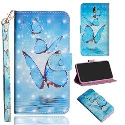 Blue Sea Butterflies 3D Painted Leather Wallet Case for Nokia 3.2