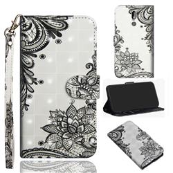 Black Lace Flower 3D Painted Leather Wallet Case for Nokia 3.2
